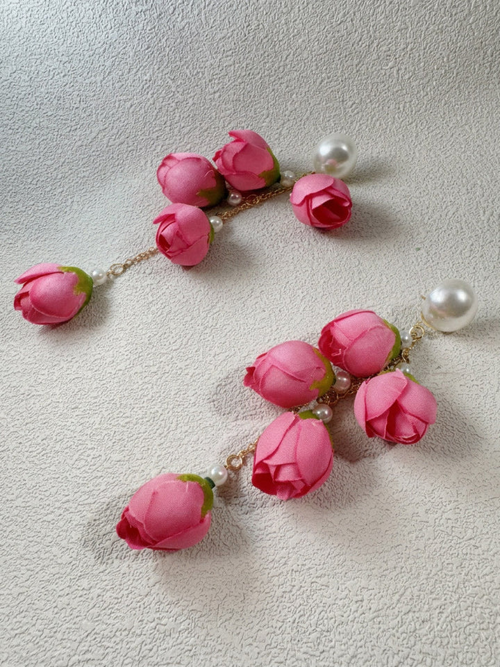 Boucles d'oreilles pendantes à pompons, en forme de fleur