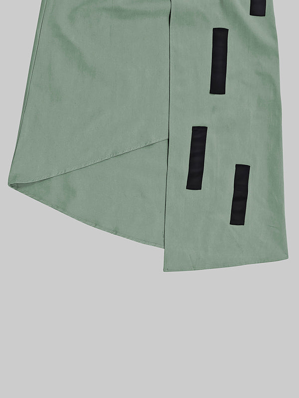 Jupe ample asymétrique coupe trapèze, à taille élastique, à poches, à empiècements