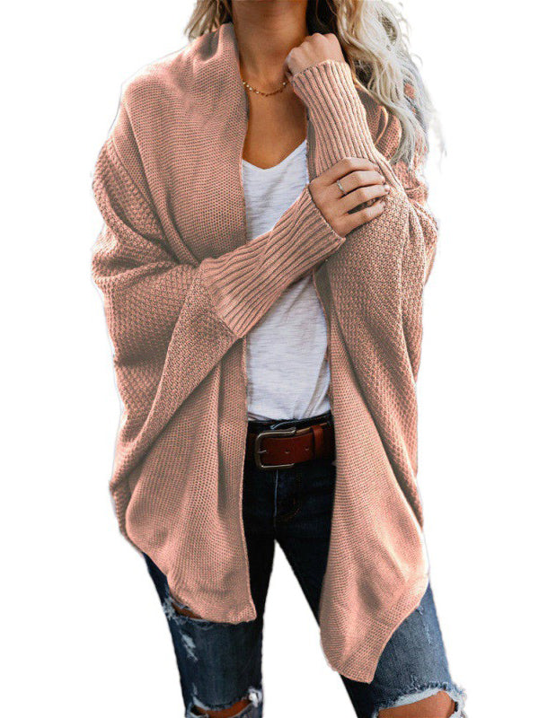 Cardigan décontracté ample à manches chauve-souris, couleur unie