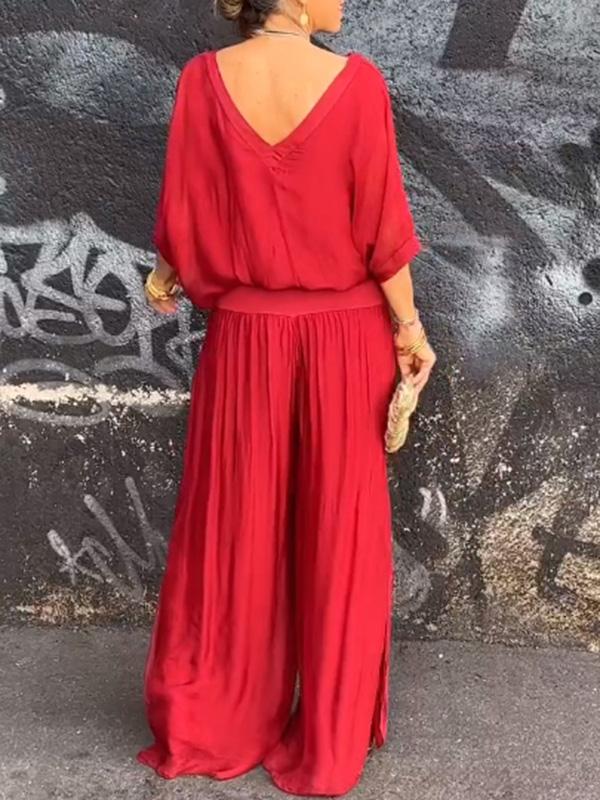 Saila | Robe maxi pour femmes décolleté en V, manches chauve-souris, couleur unie