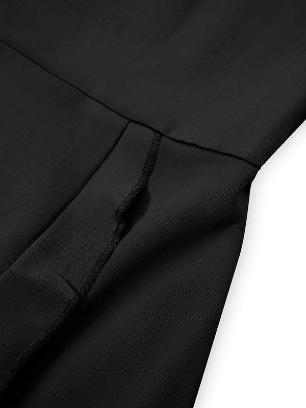 Robe courte volantée à manches évasées, à manches mi-longues, à taille élastique, à empiècements, à taille nouée, à col en V, couleur unie