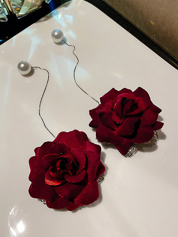Accessoires de boucles d'oreilles en perles florales Rose rouge Vintage