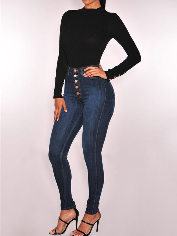 Jean coupe slim, taille haute, à empiècements