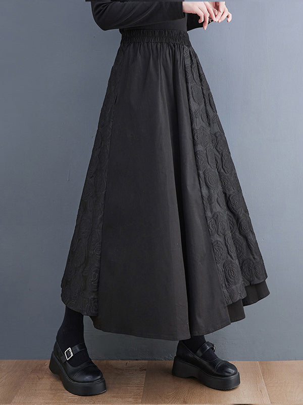 Jupe ample asymétrique coupe trapèze, à taille élastique, en jacquard, couleur unie