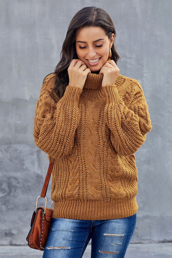 Pull à motif torsadé pour femmes | Col roulé