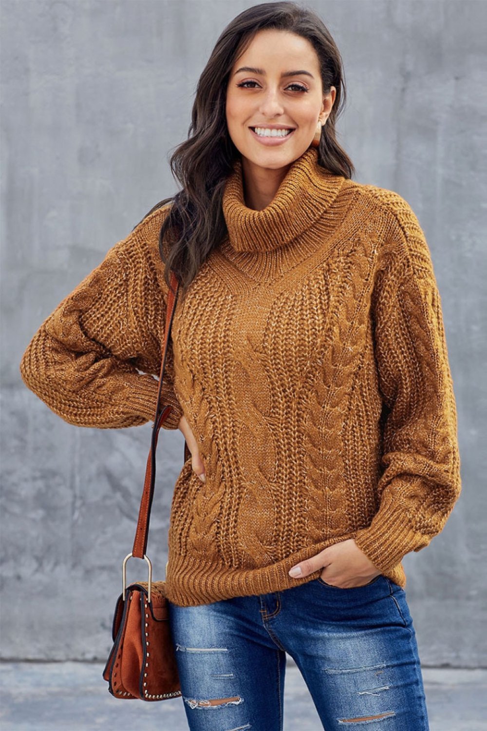 Pull à motif torsadé pour femmes | Col roulé