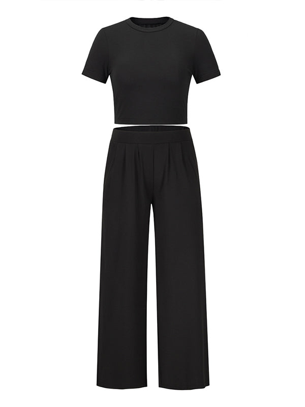 Ensemble deux pièces simple couleur unie – t-shirt + pantalon