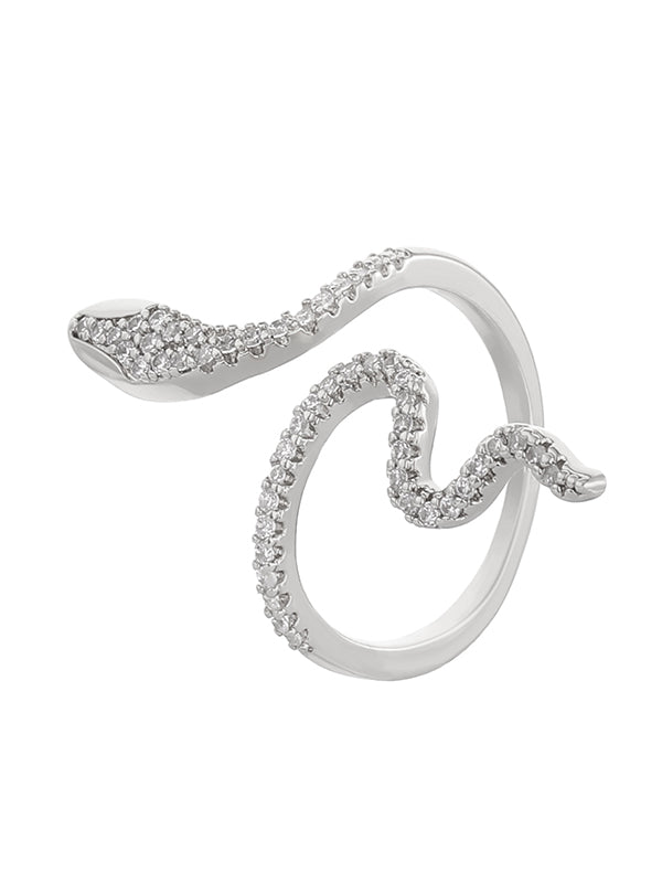Bague à strass, en forme de serpent, couleur unie