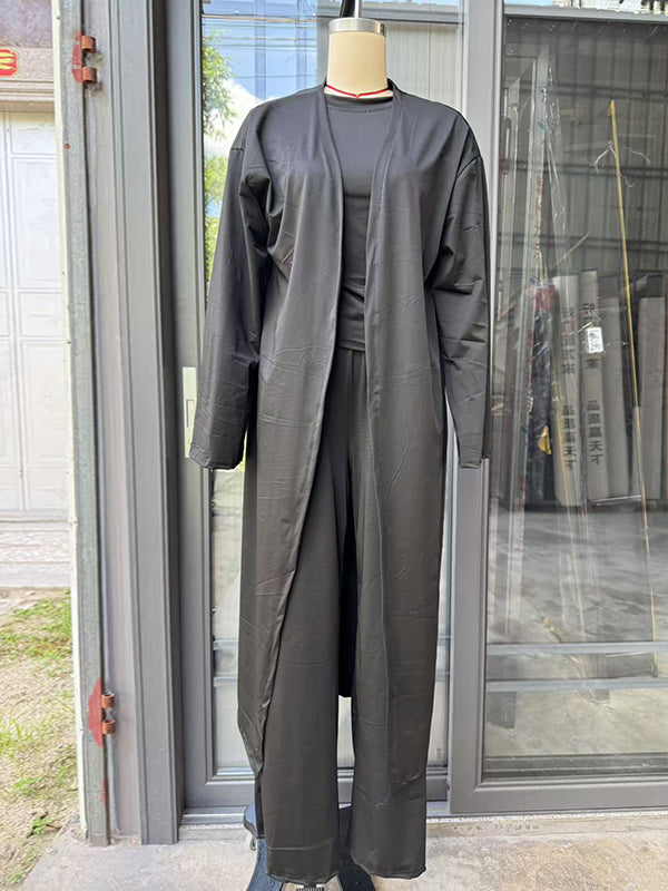 Manteau Cardigan ample à manches longues + T-shirts à col rond + pantalon élastique à cordon de serrage, ensemble trois pièces