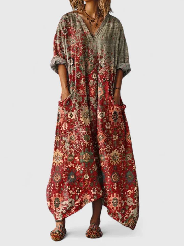 Calypso | Robe Maxikleid Boho Paisley pour Femmes avec Décolleté en V