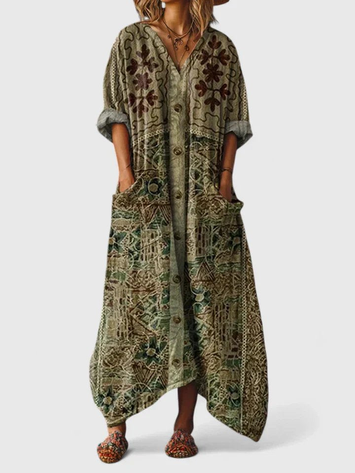 Calypso | Robe Maxikleid Boho Paisley pour Femmes avec Décolleté en V