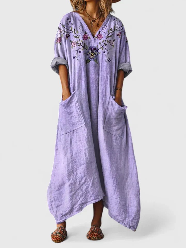 Calypso | Robe Maxikleid Boho Paisley pour Femmes avec Décolleté en V
