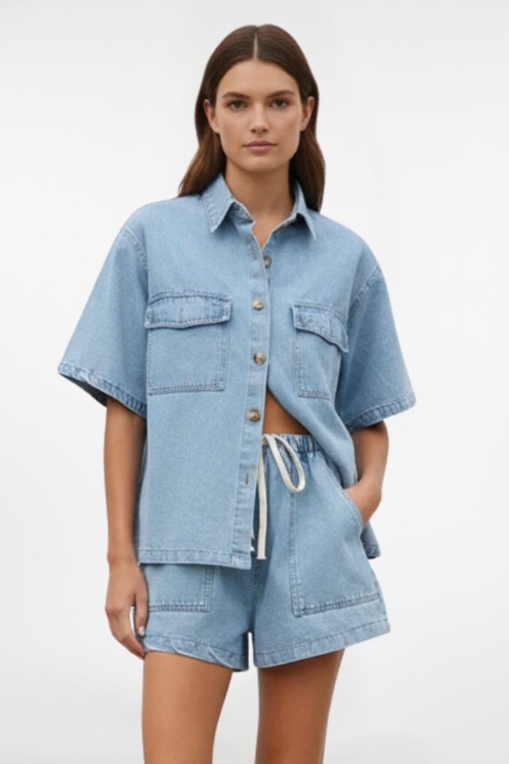 Camellia | Ensemble Deux Pièces Taille Haute Femme Blouse Shorts
