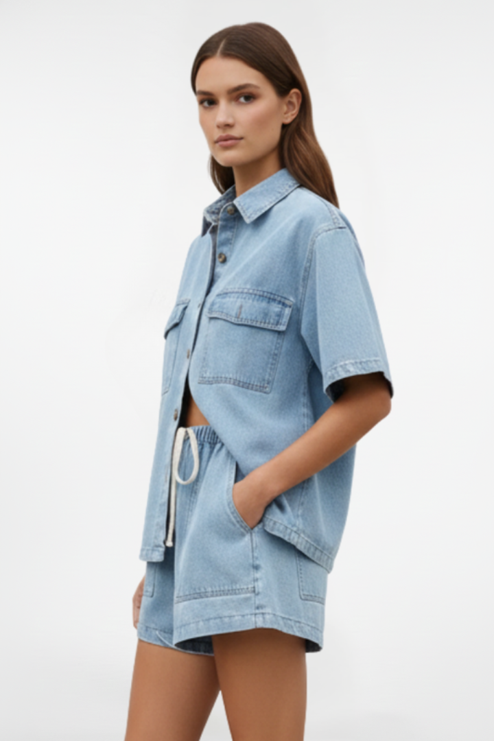 Camellia | Ensemble Deux Pièces Taille Haute Femme Blouse Shorts
