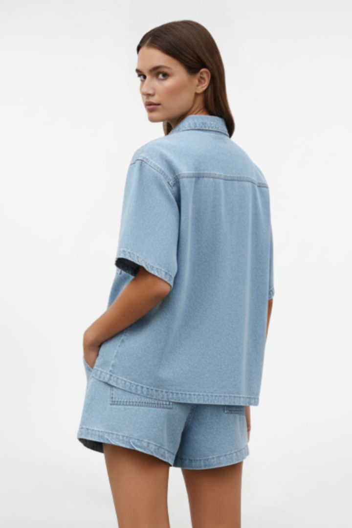 Camellia | Ensemble Deux Pièces Taille Haute Femme Blouse Shorts