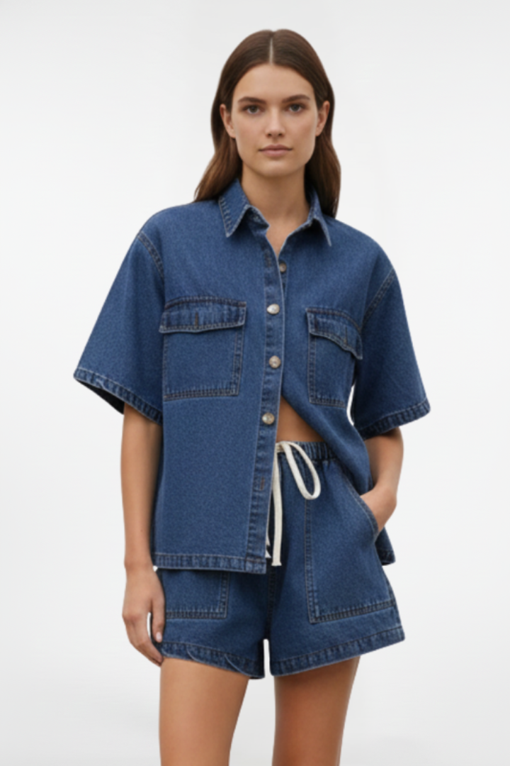 Camellia | Ensemble Deux Pièces Taille Haute Femme Blouse Shorts