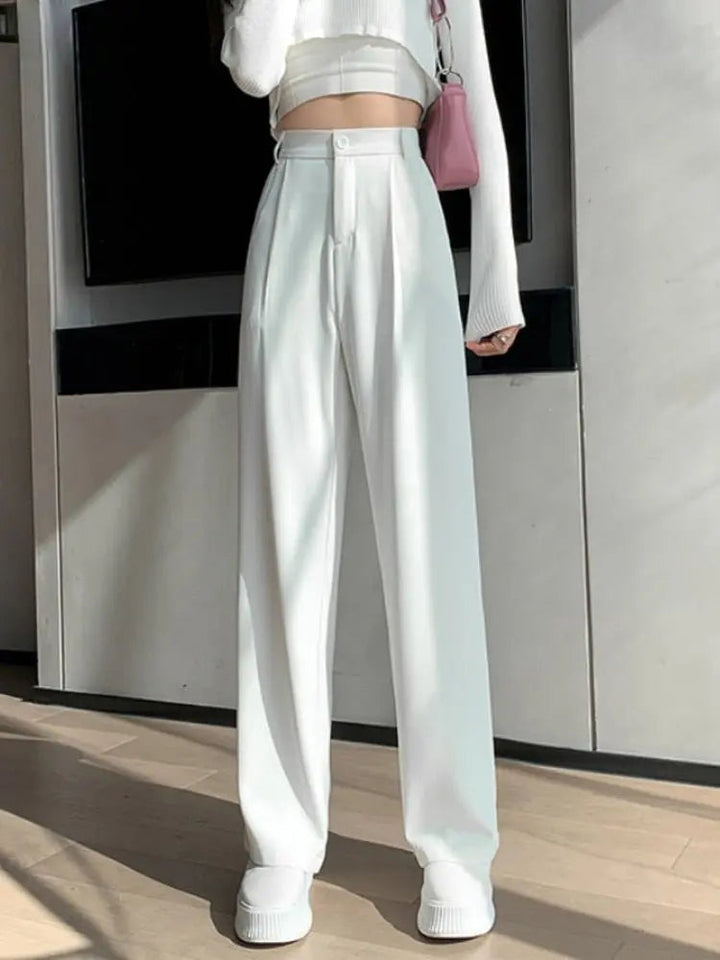 Pantalon en tissu taille haute pour femmes avec poches