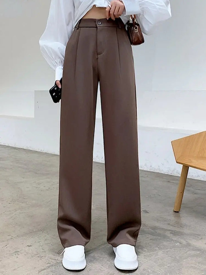 Pantalon en tissu taille haute pour femmes avec poches