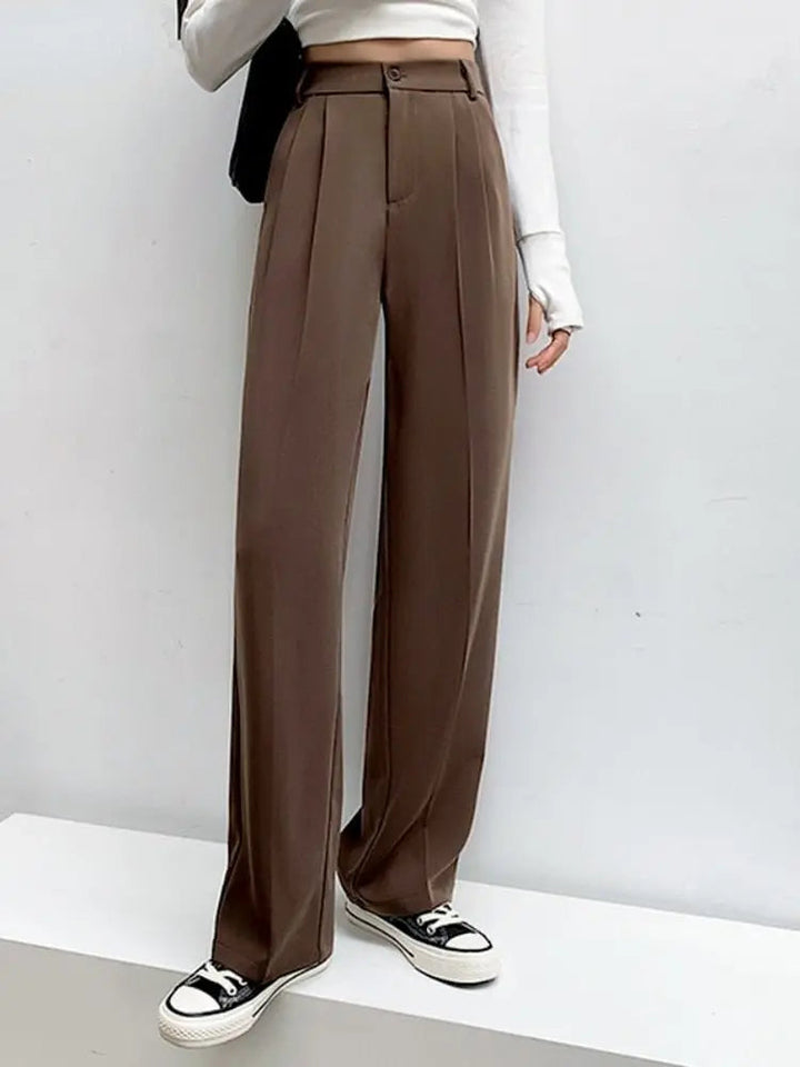 Pantalon en tissu taille haute pour femmes avec poches