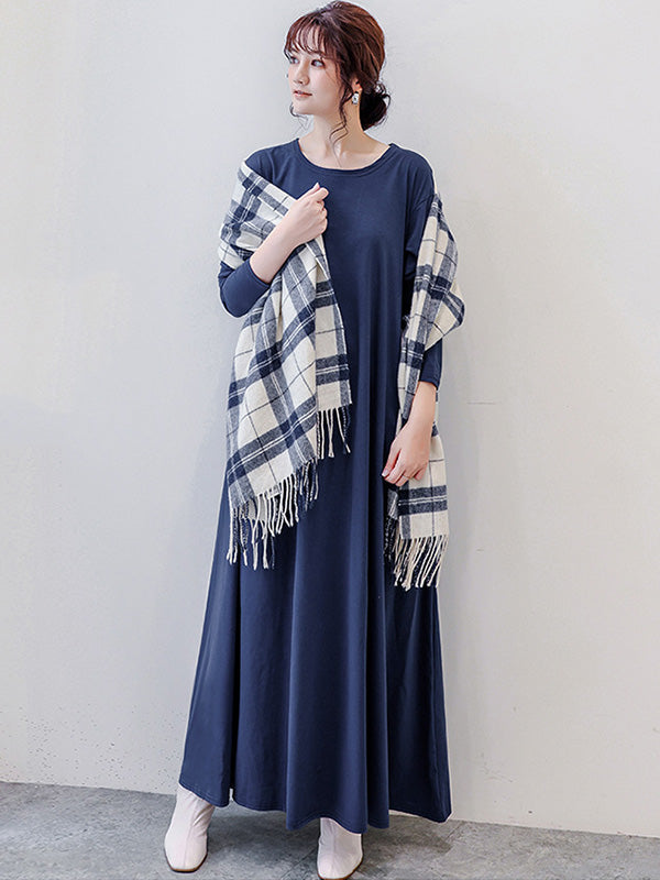 Robe décontractée ample à manches longues, simple, 6 couleurs, grande taille