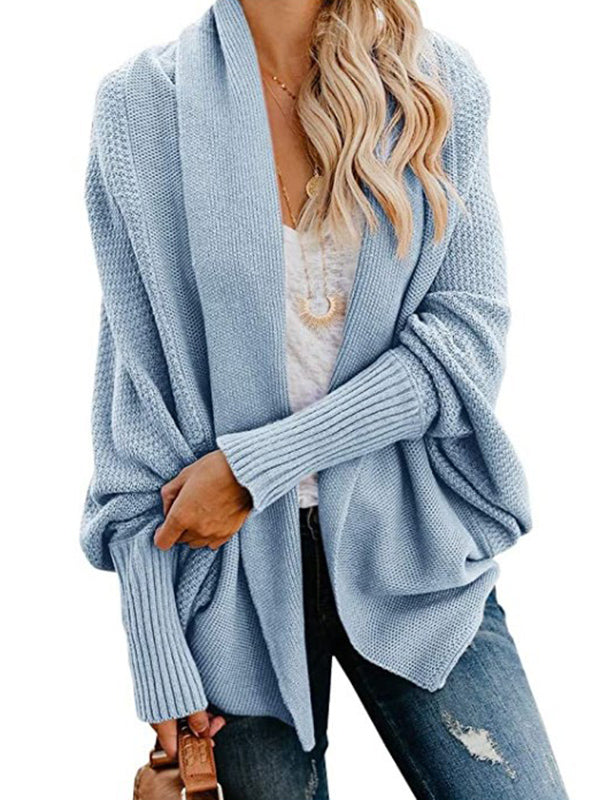 Cardigan décontracté ample à manches chauve-souris, couleur unie