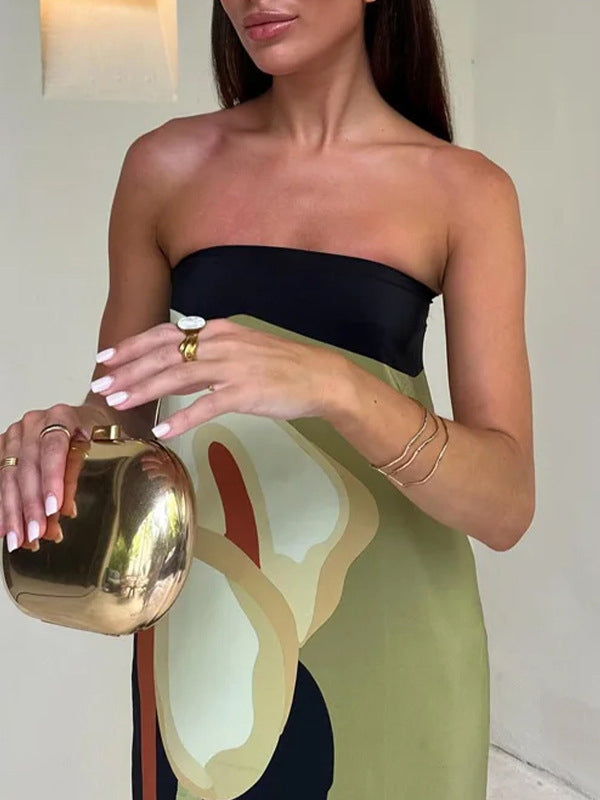 Robe longue ample imprimée grande taille, à empiècements, bustier