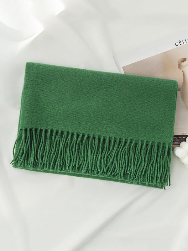 Écharpe chaude à pompons, couleur unie