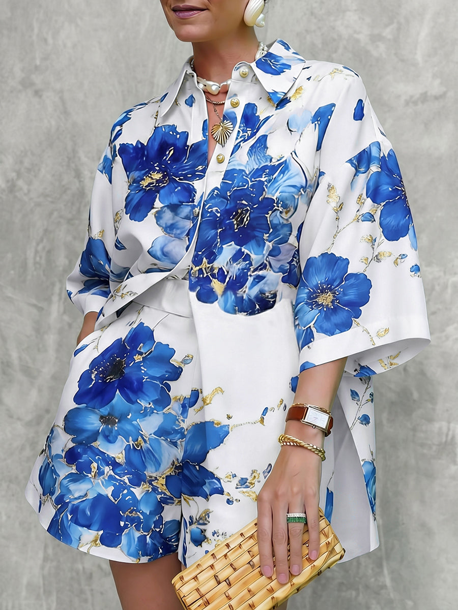 Short ample à jambes larges, à imprimé floral, à poches