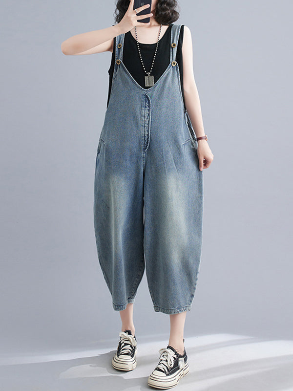 Salopette courte ample boutonnée en jean