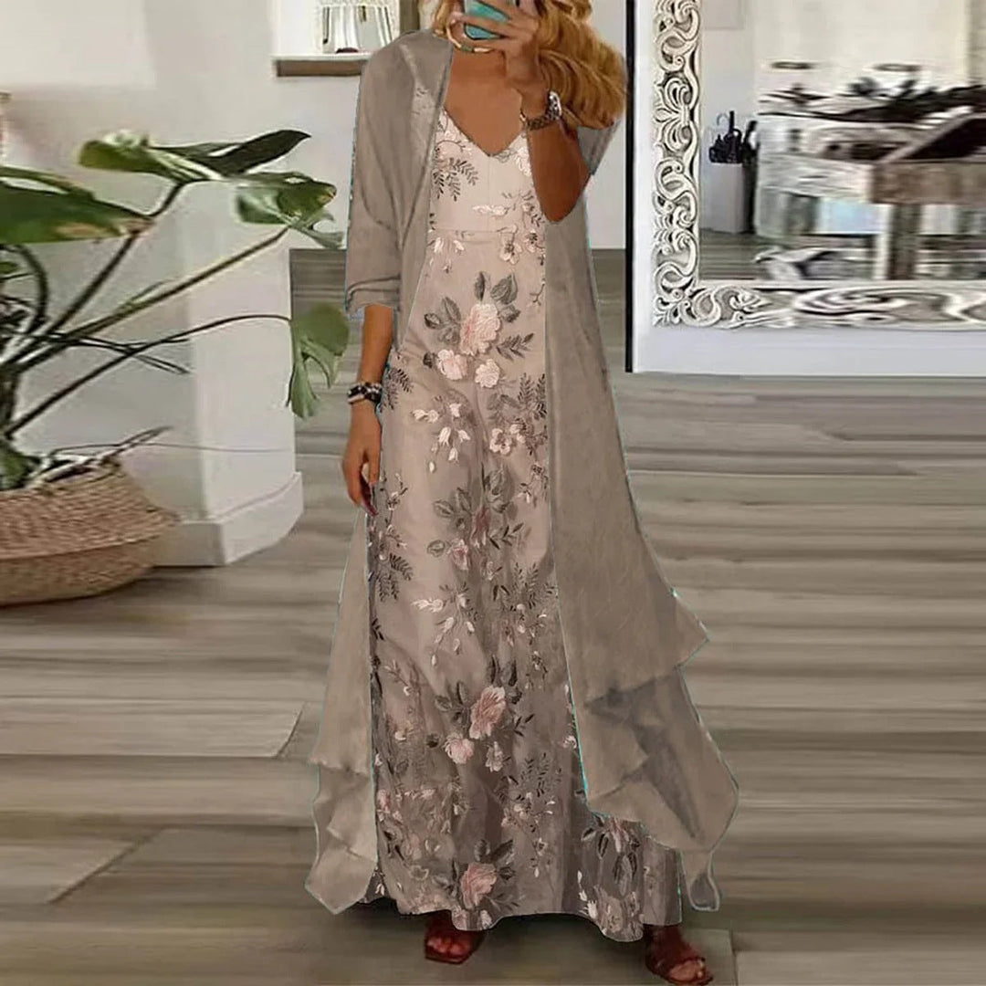 Sabrina - Robe maxi en chiffon à fleurs avec des détails élégants