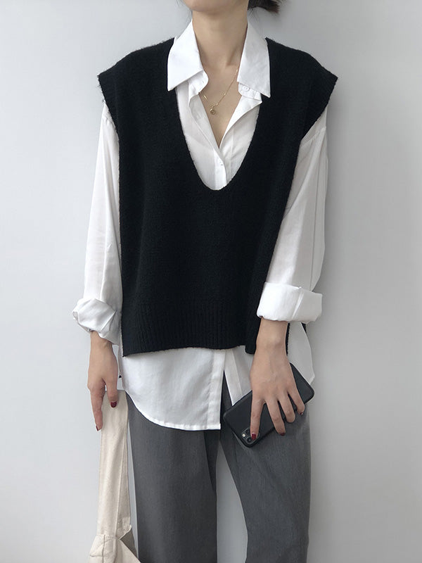 Gilet irrégulier à tricoter uni à col en V
