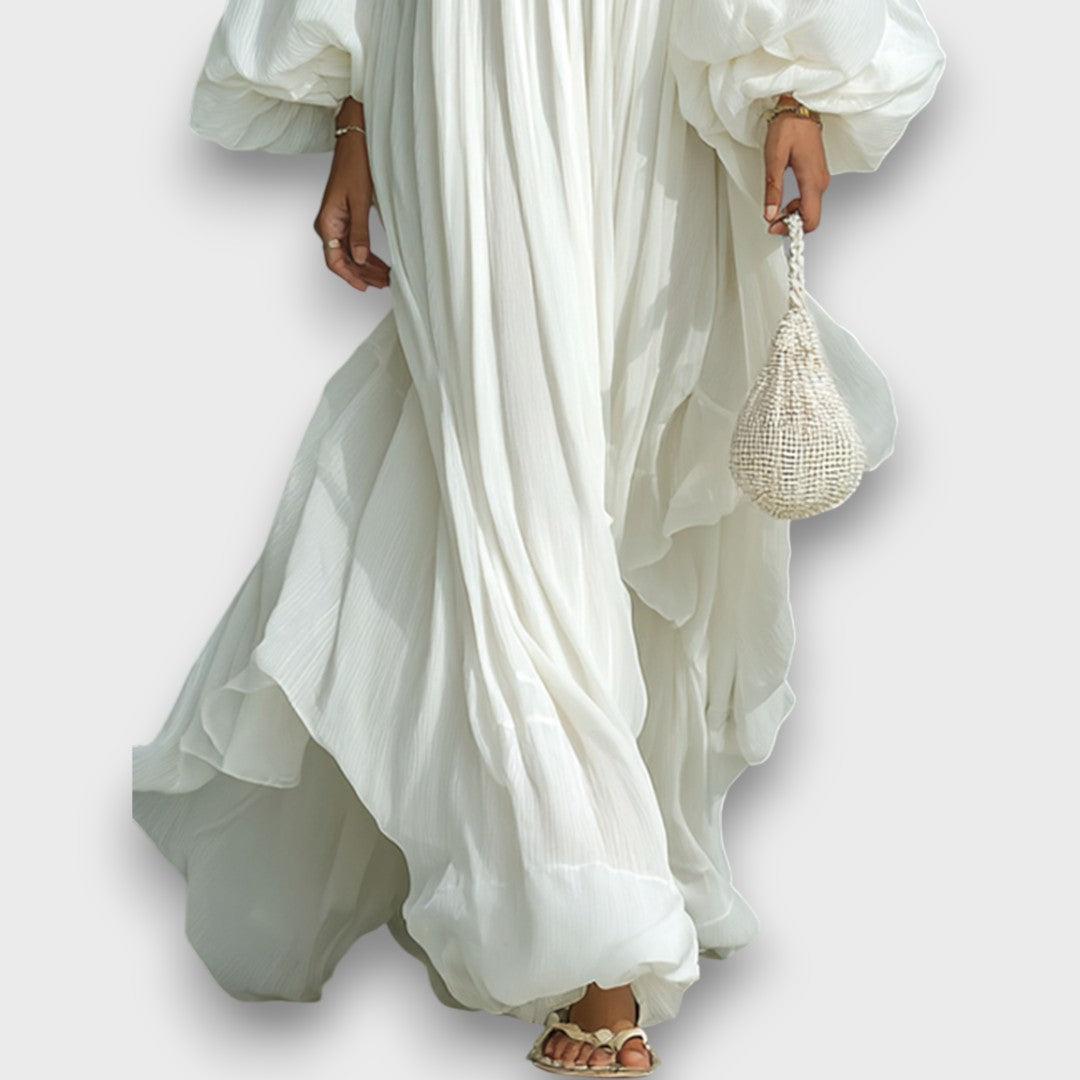 Elviera – Robe maxi fluide avec plis et manches ballon