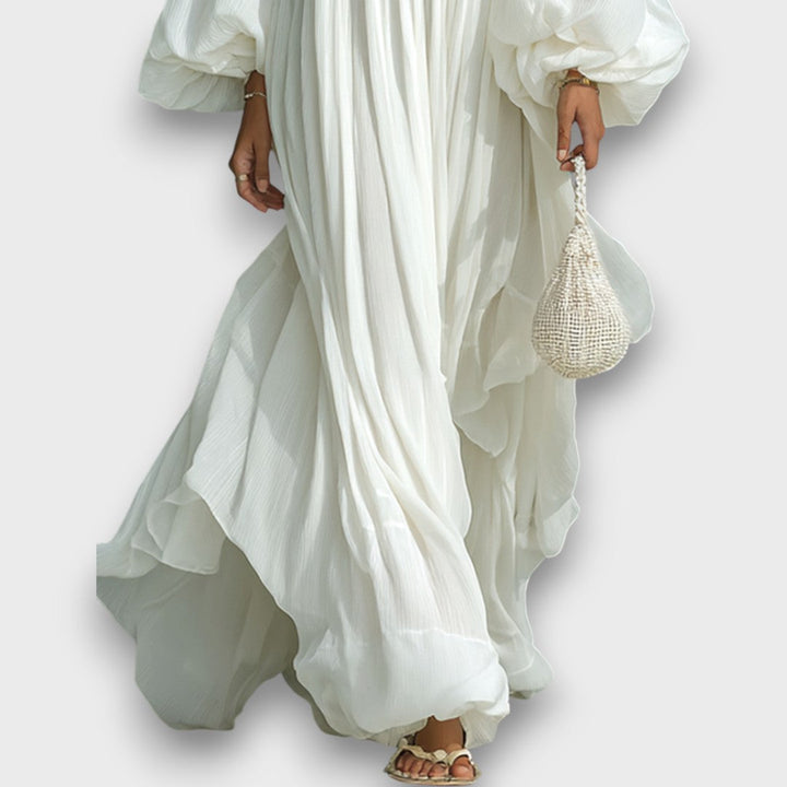 Elviera – Robe maxi fluide avec plis et manches ballon