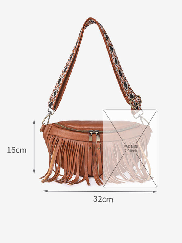 Sac bandoulière géométrique à pompons, à fermeture éclair