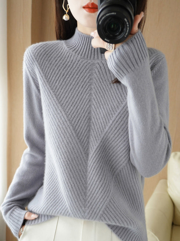 Pull urbain à manches longues et demi-col roulé de couleur unie