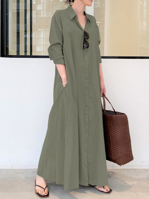 Robe chemise à col revers, couleur unie