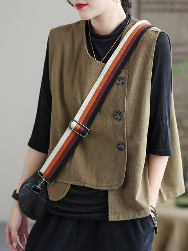 Débardeur asymétrique boutonné vintage, couleur unie