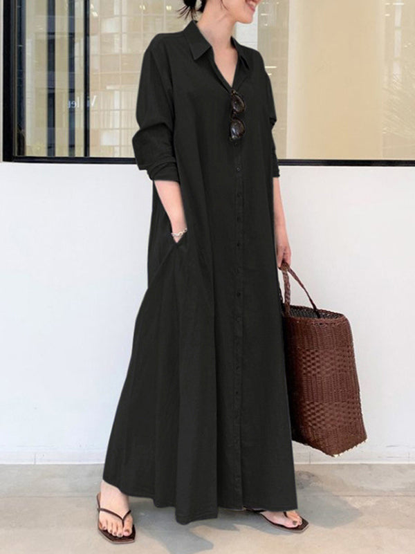 Robe chemise à col revers, couleur unie