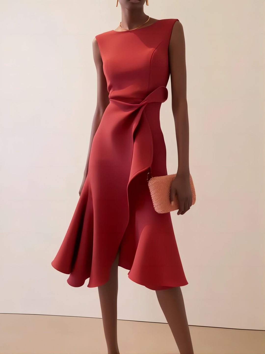 Alicia - Robe midi sans manches rouge avec volants