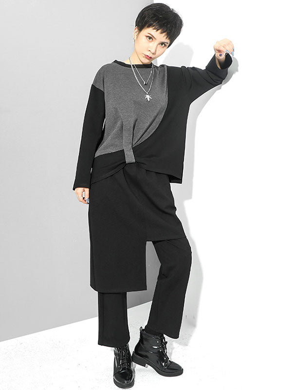 Pantalon décontracté à coupe irrégulière, effet deux pièces, couleur unie