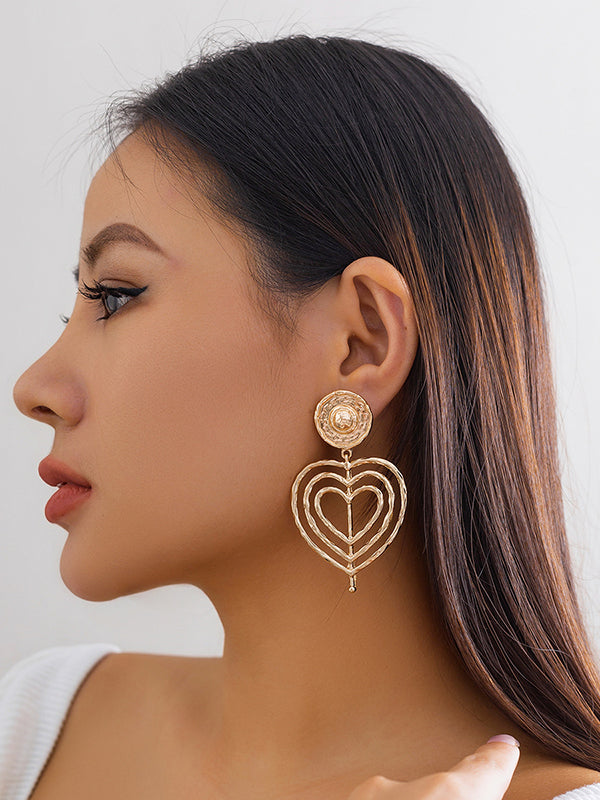 Boucles d'oreilles pendantes géométriques ajourées normcore, en forme de cœur, couleur unie