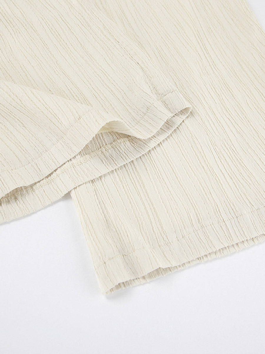 Ensemble deux pièces court plissé à col licou, à empiècements, taille haute, à taille élastique, à taille nouée, couleur unie – débardeur + pantalon