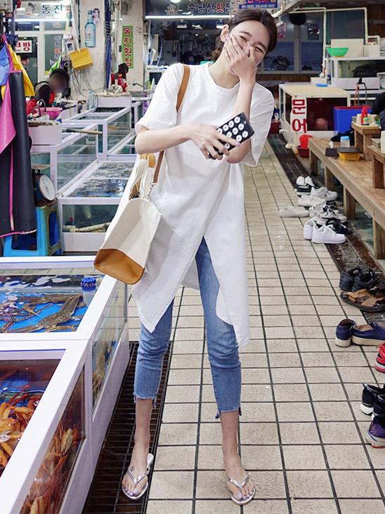 Haut t-shirt uni ample simple fendu sur le devant
