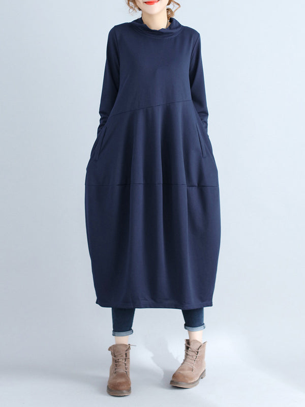 Robe mi-longue décontractée ample grande taille, à capuche, couleur unie