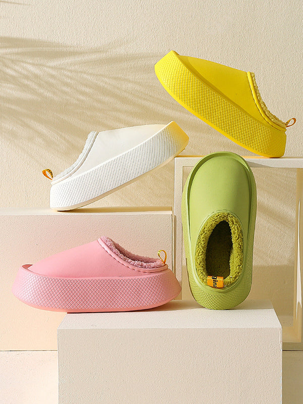 Pantoufles antidérapantes et imperméables en velours pour garder au chaud, couleur unie, pour la maison