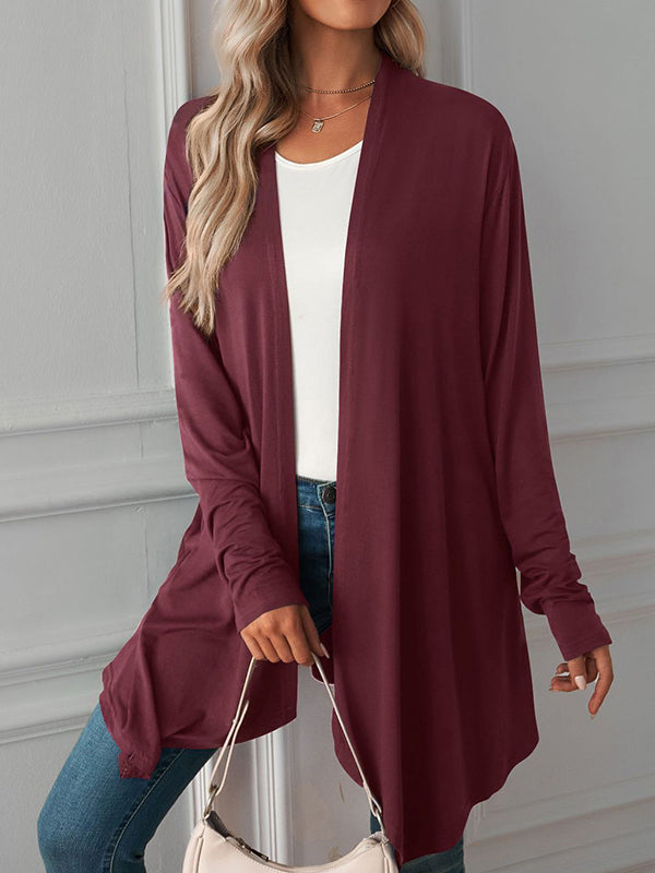 Vêtements d'extérieur amples à manches longues et col tendance de couleur unie
