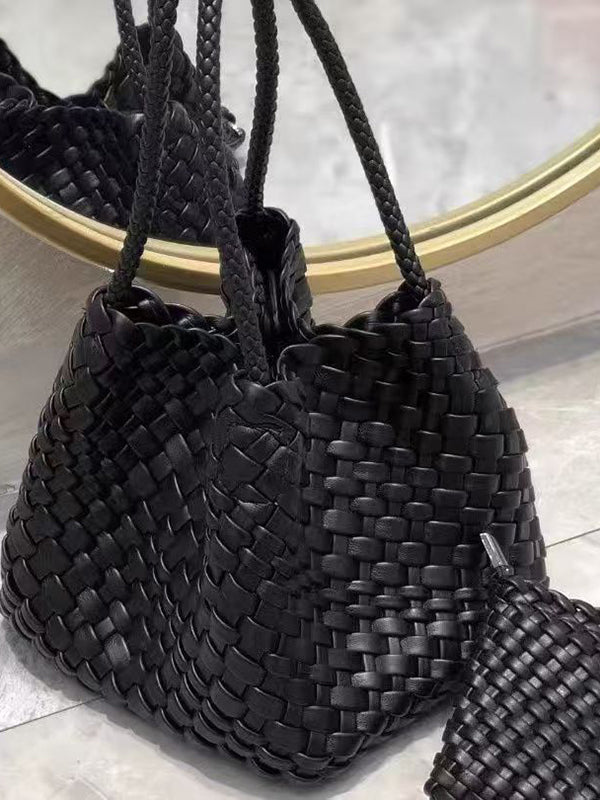 Sac à main tressé à empiècements, couleur unie