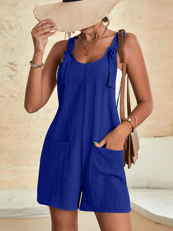 Combishort ample sans manches, à col en U, couleur unie