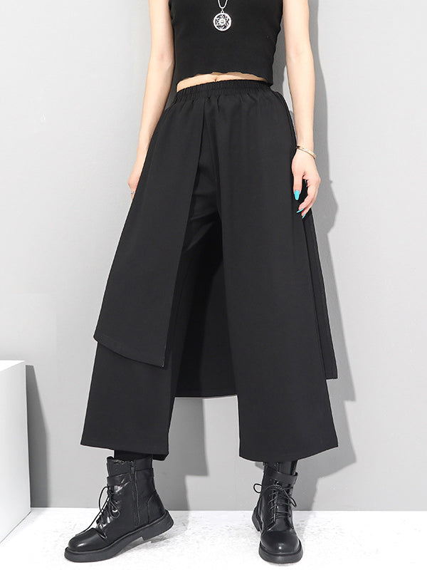 Irrégularité taille élastique jambe large pantalon de couleur unie