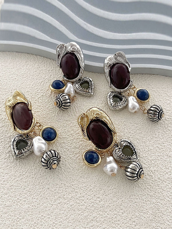 Boucles d'oreilles brillantes à coupe irrégulière, en forme d'animal, en forme de cœur